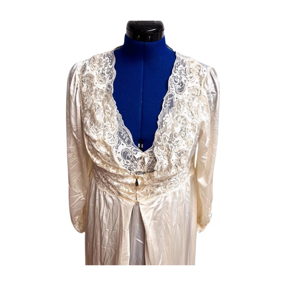 Vintage Shadowline Cream Stretch Lingerie Nightgown Peignoir Robe Set Large - Picture 8 of 11